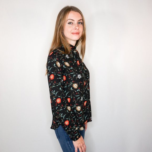 FARROW Black Floral Print Long-Sleeve Blouse - Picture 2 of 5